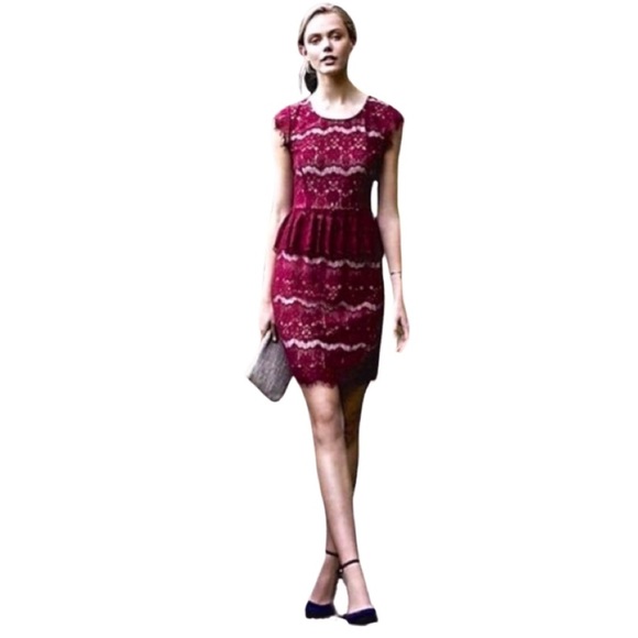MAEVE Elsa Eyelash Lace Peplum Dress - Picture 1 of 8